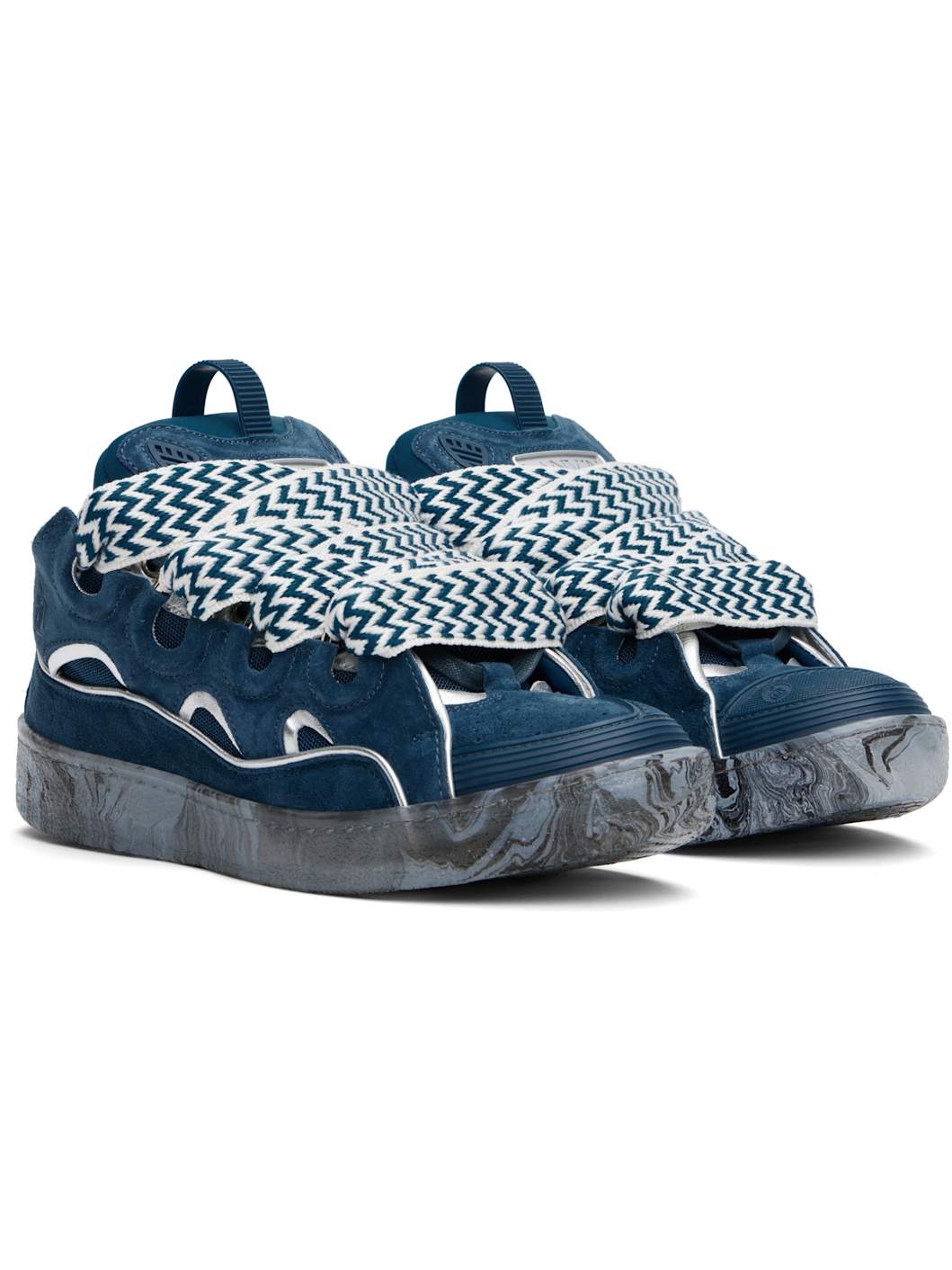 Blue Leather Curb Marbled Sole Sneakers - 4