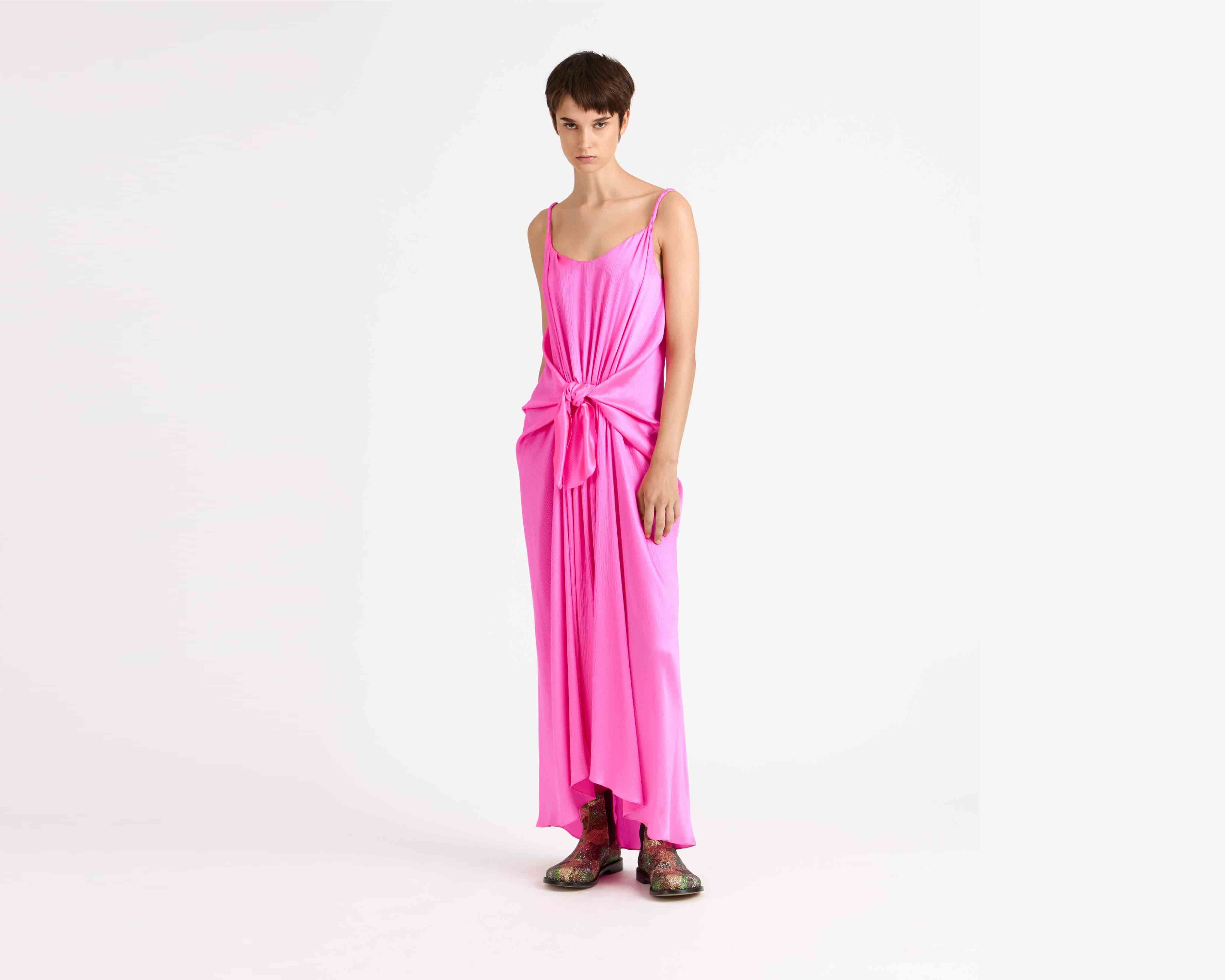 KNOTTED WAIST LONGLINE DRESS IN PINK - 2