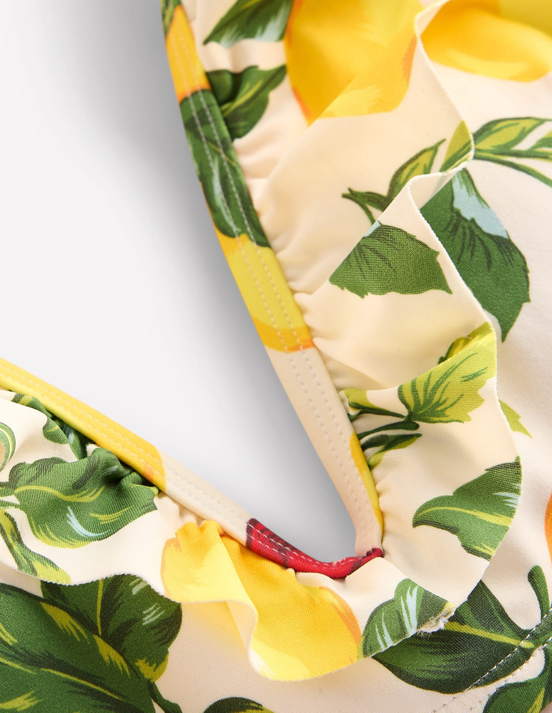 Evia Ruffle Bikini Top-Ivory, Cherries and Lemons 1