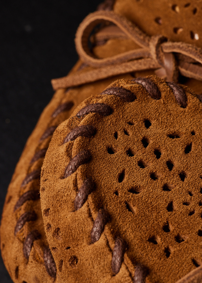 Women's Tan 'Sonna' Perforated Floral Suede Moccasins 7