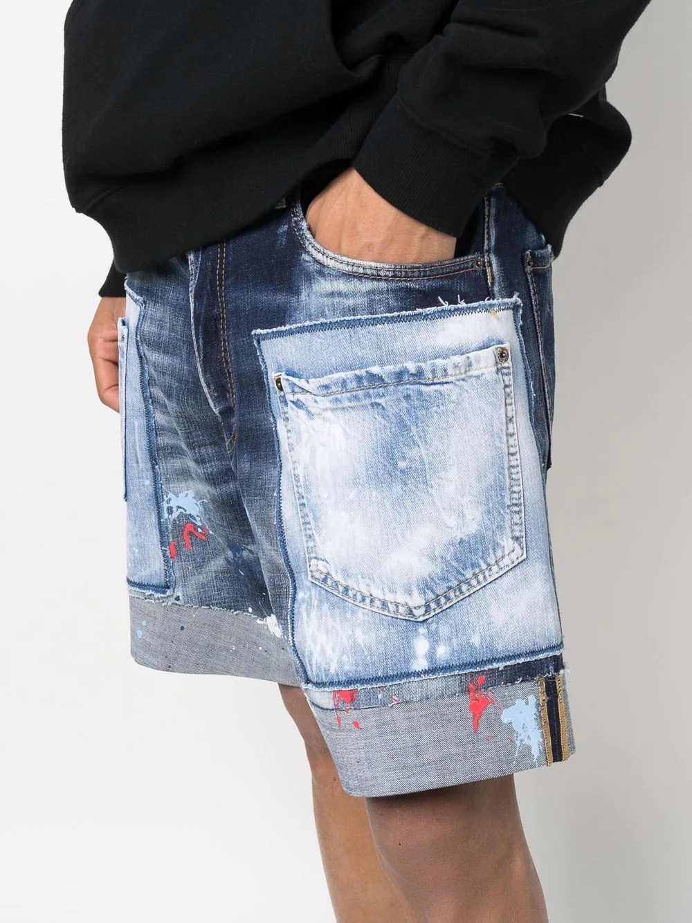 patchwork wide-leg denim shorts - 5