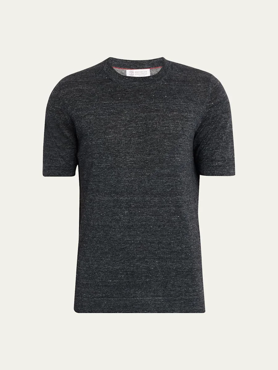 Men's Linen and Cotton Knit Short-Sleeve Sweater - 1