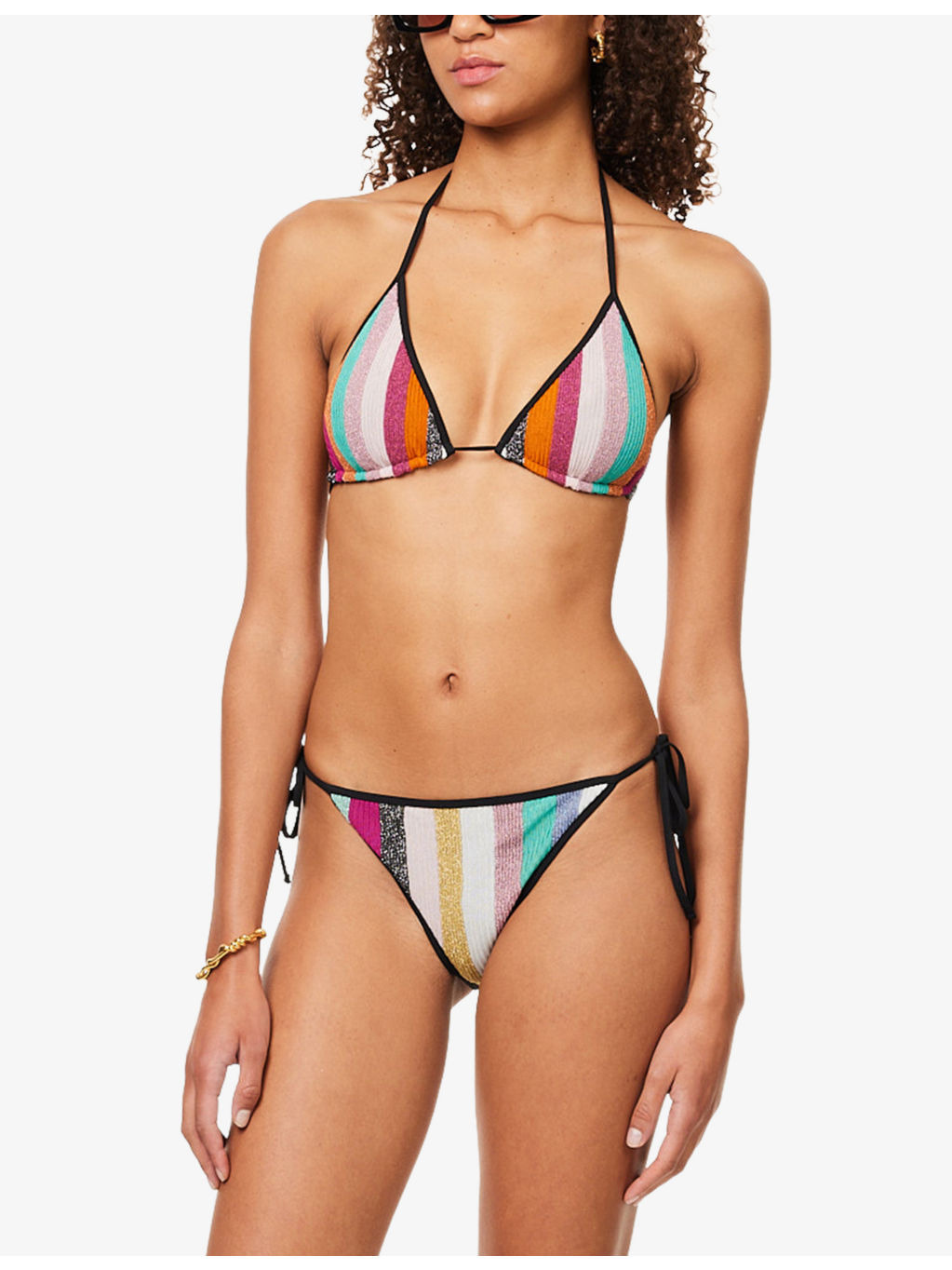 Miss Striped Metallic-Weave Bikini Set - 2
