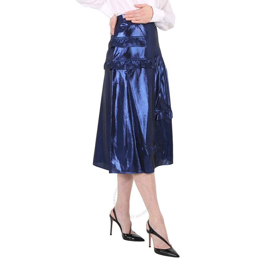 Burberry Bright Navy Ruffle Detail Lame Skirt - 4