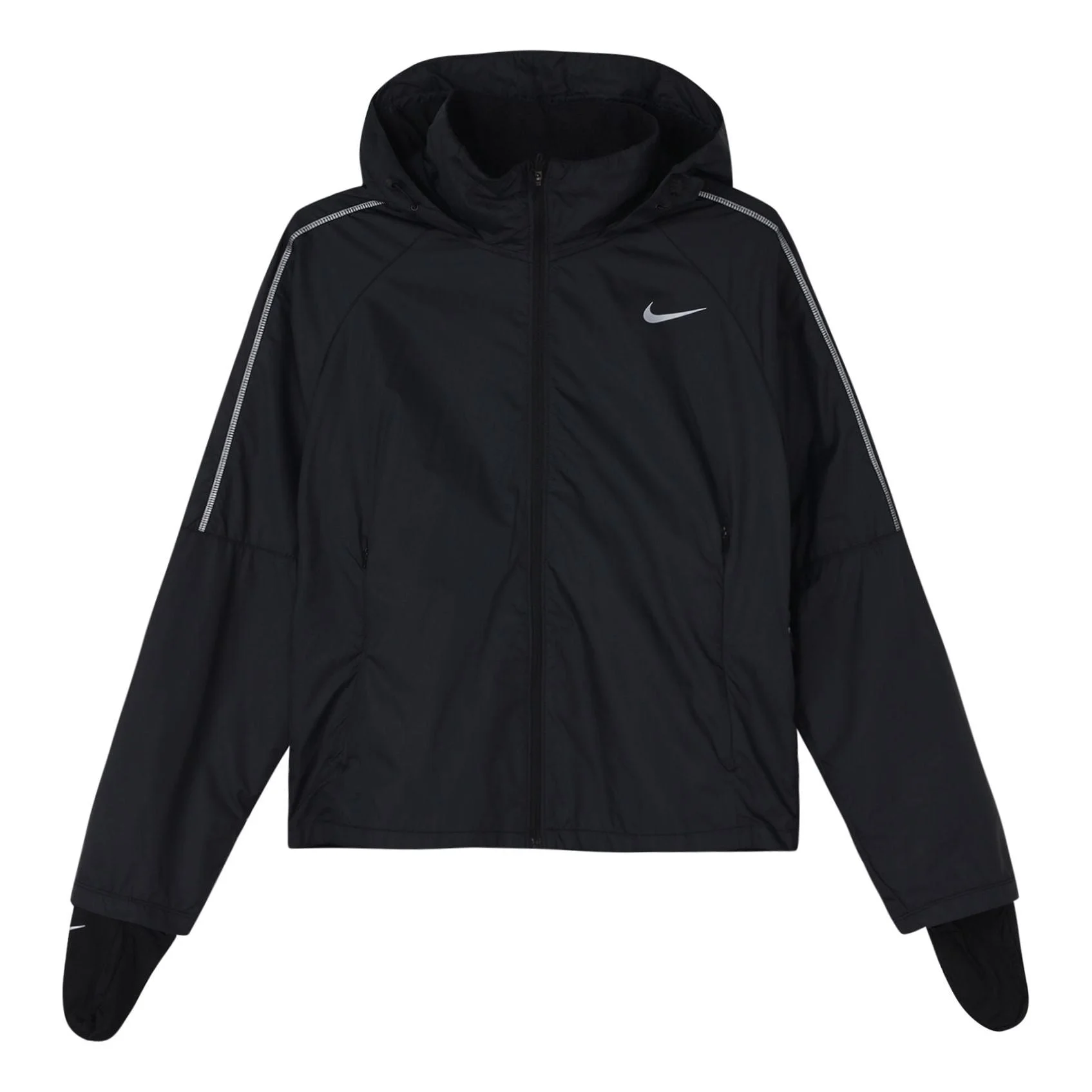 (WMNS) Nike 방패 운영하는 Breathable 방풍 스포츠 검정 재킷 CU3386-010 - 1
