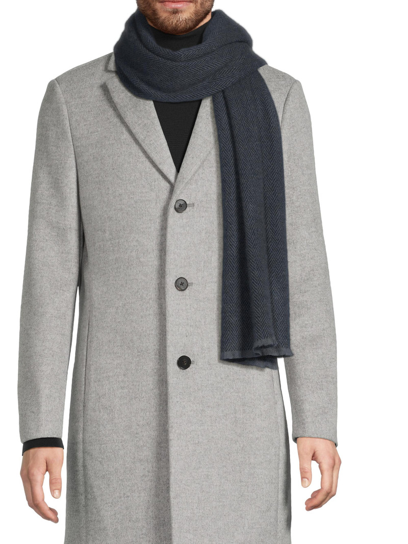 Men's Herringbone Cashmere Scarf - Dark Blue 3