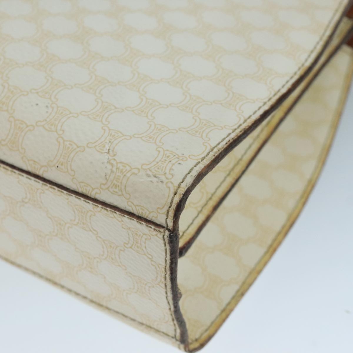 CELINE Macadam Canvas Hand Bag Pvc Leather White Gold - 12