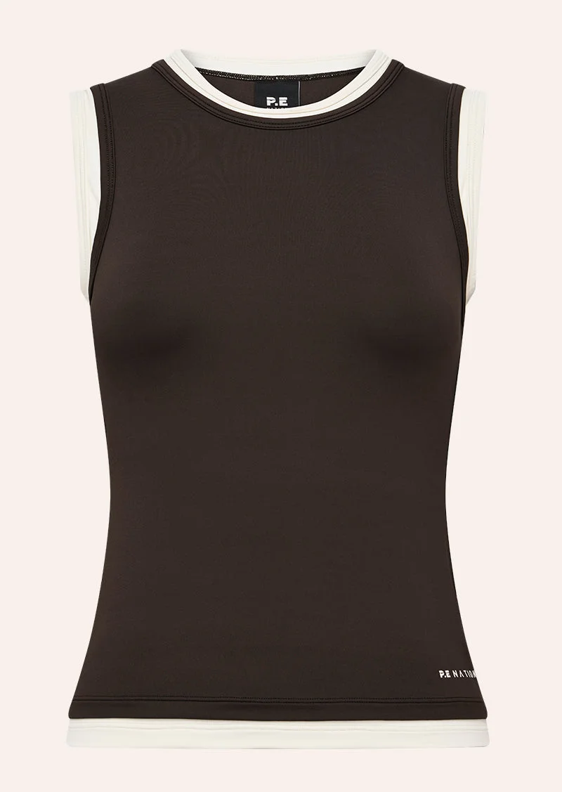 FOUNDATION LAYER MUSCLE TANK IN COFFEE & WHISPER WHITE - 1