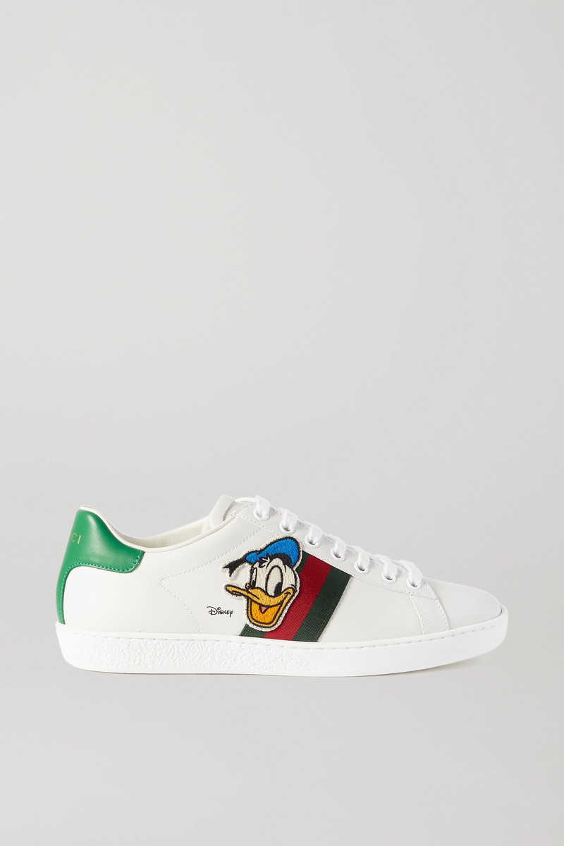 + Disney Ace appliquéd webbing-trimmed leather sneakers - 1