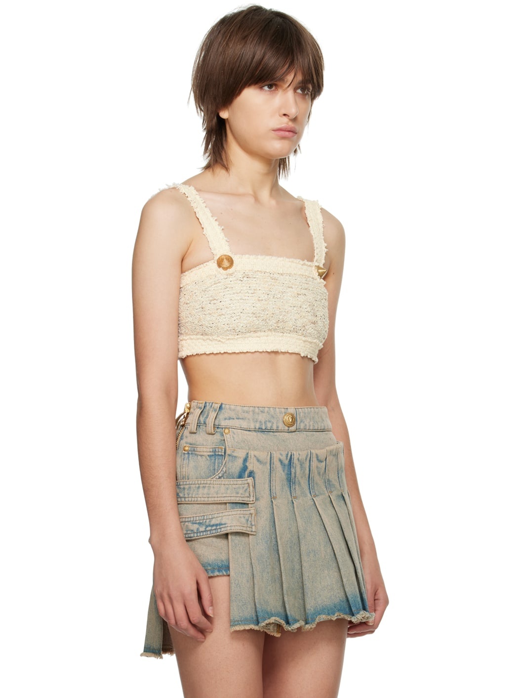 Beige Cropped Tank Top - 2