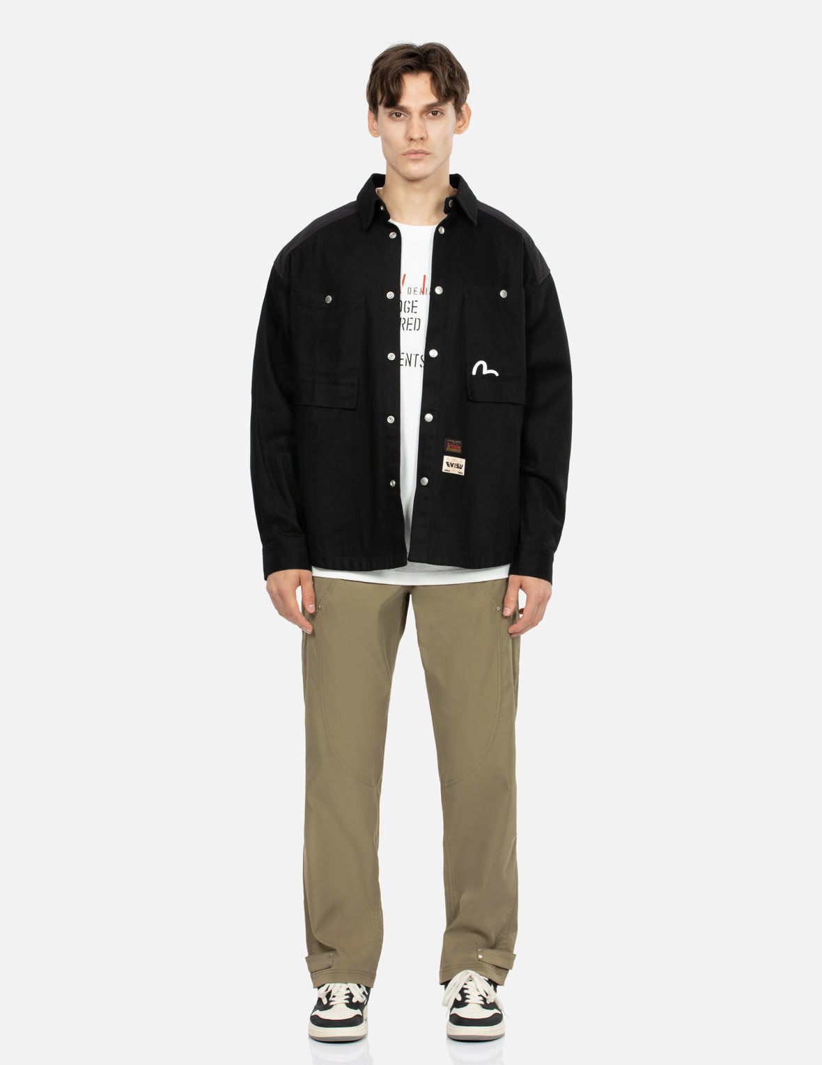SEAGULL AND SLOGAN PRINT LOOSE FIT WORK SHIRT JACKET - 5