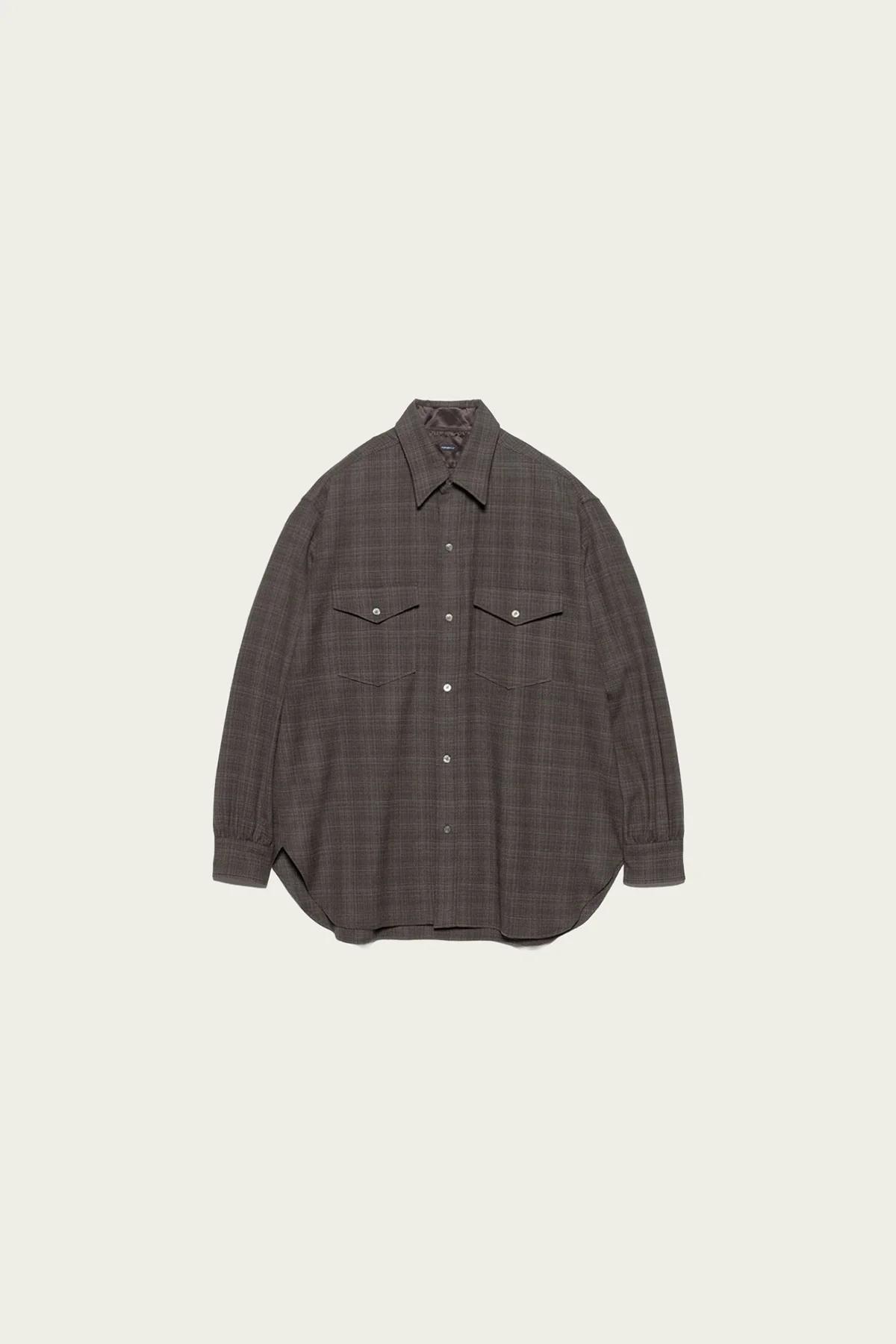 Regular Collar Wool Plaid Shirt - Charcoal - 1