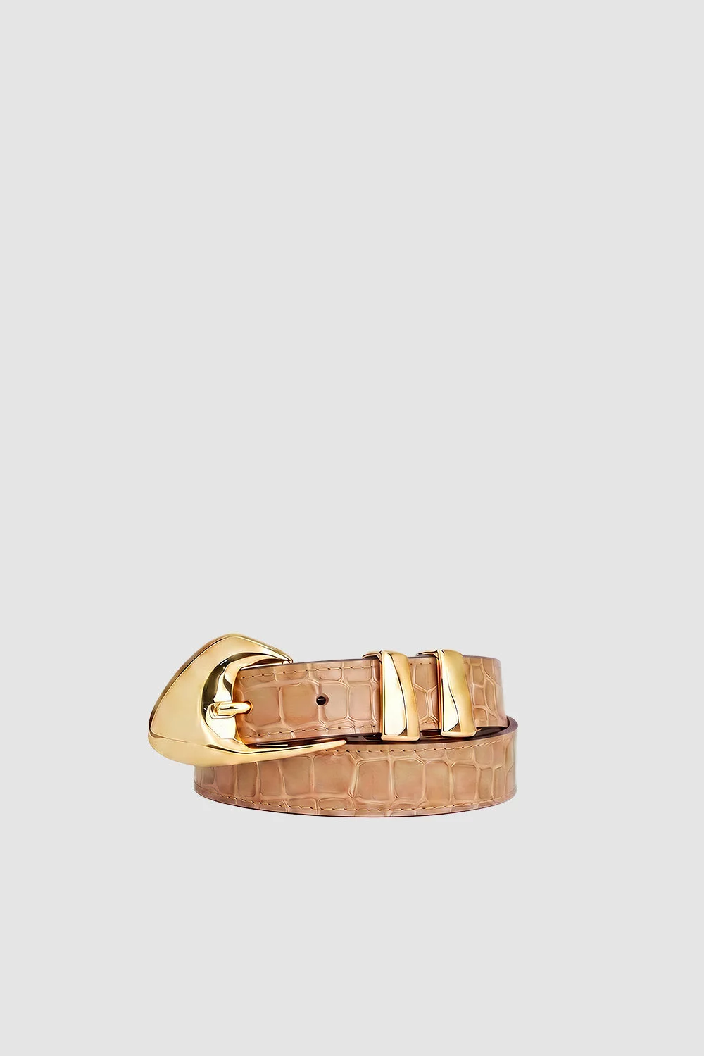 Moore Gold and Light Tan Croco Embossed Leather Belt - 1