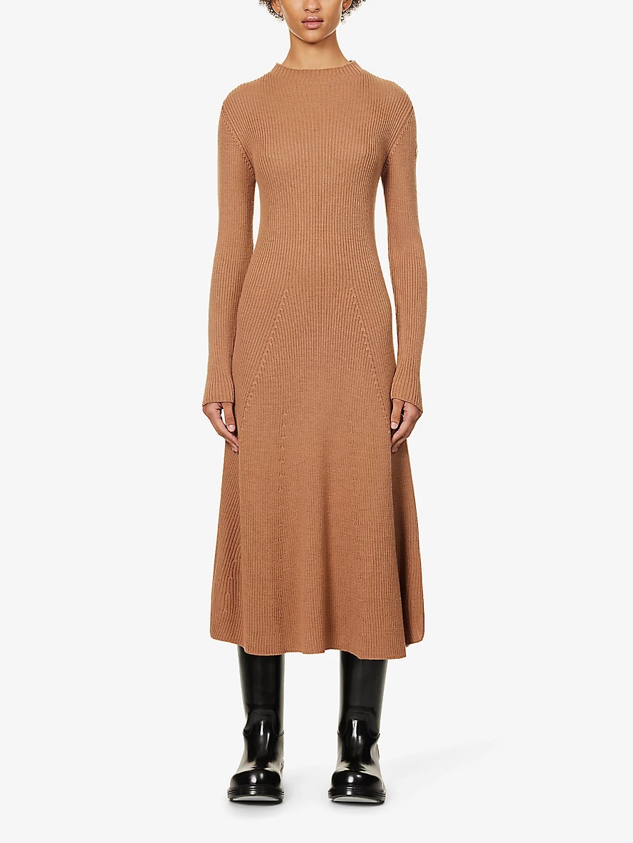 Brand-appliqué high-neck wool-blend knitted maxi dress - 3