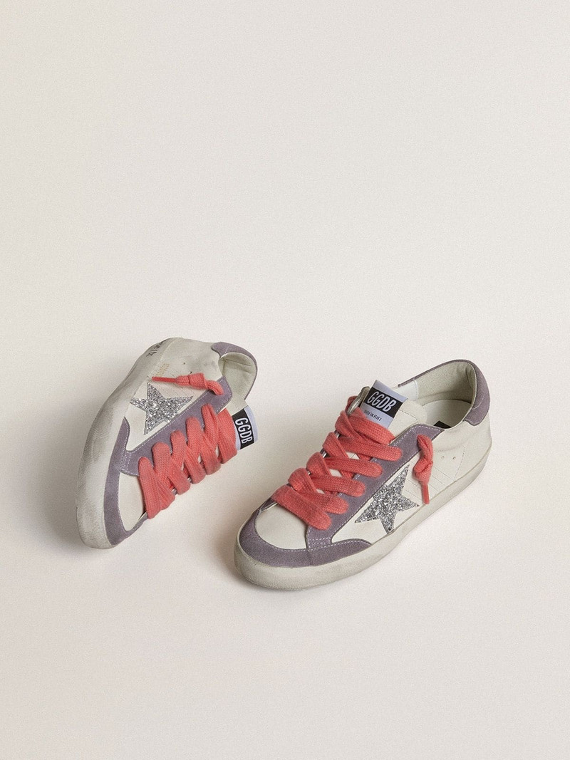 Golden Goose Super-Star with silver glitter star and lilac suede heel tab outlook