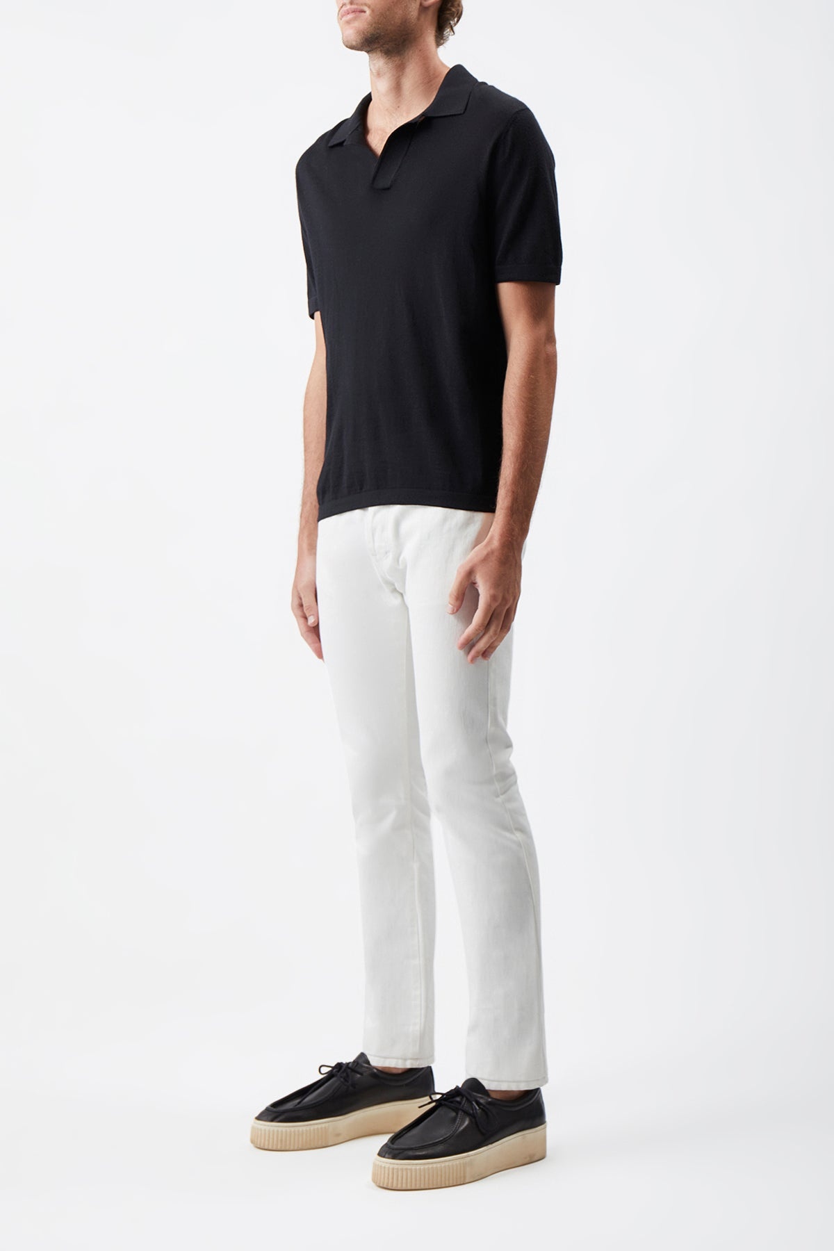 Stendhal Knit Short Sleeve Polo in Black Cashmere - 3