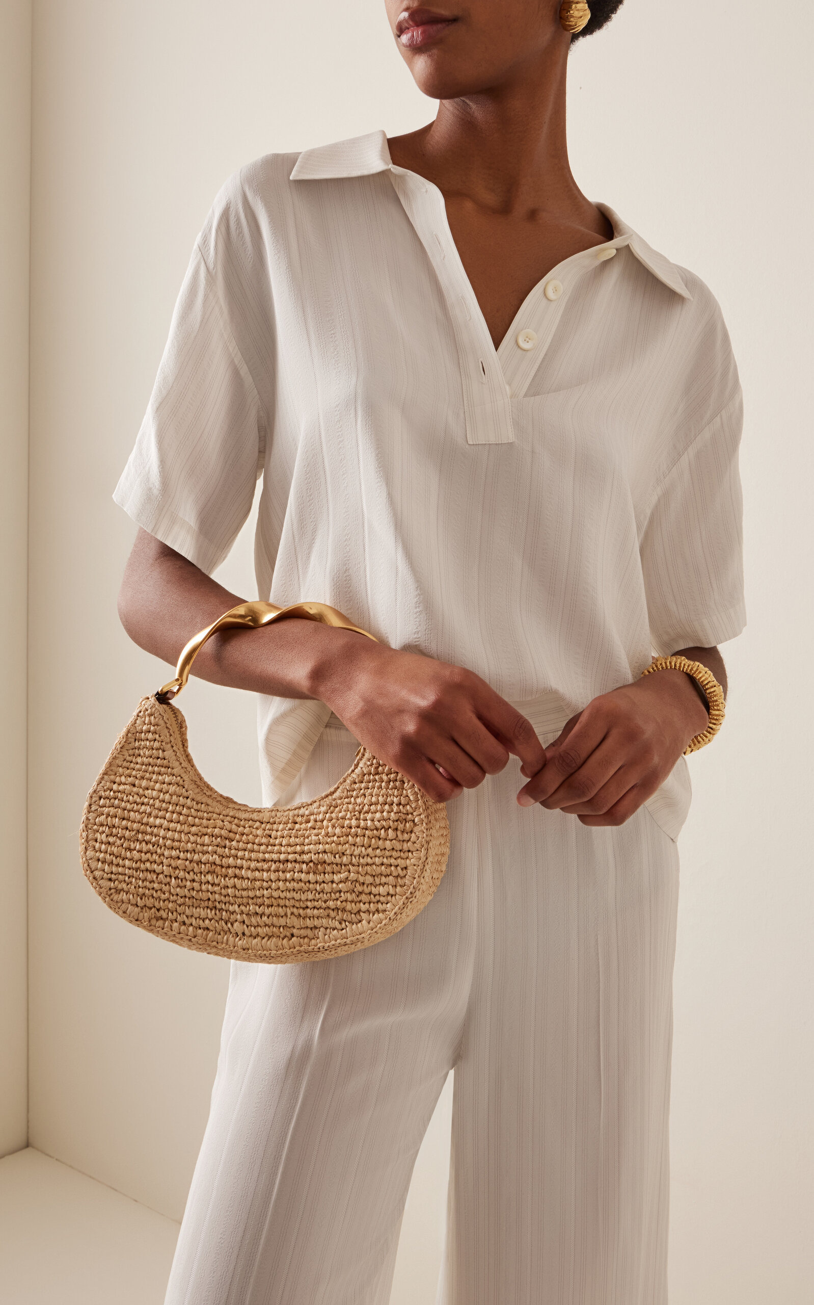 Nixi Twist Handle Raffia Shoulder Bag neutral - 2
