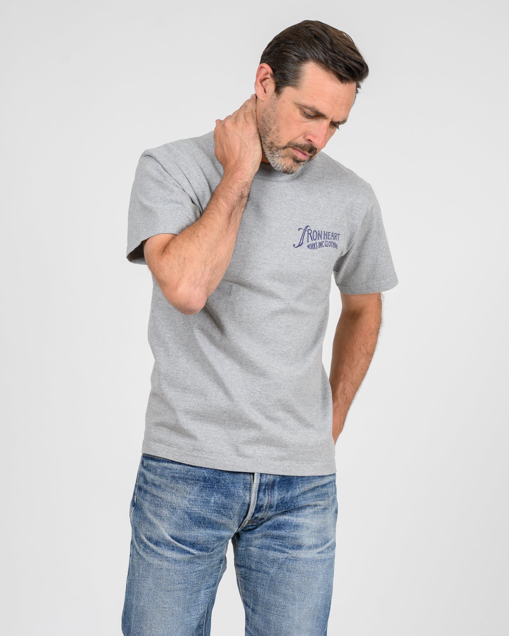 7.5OZ PRINTED LOOPWHEEL CREW NECK T-SHIRT - GREY - 3