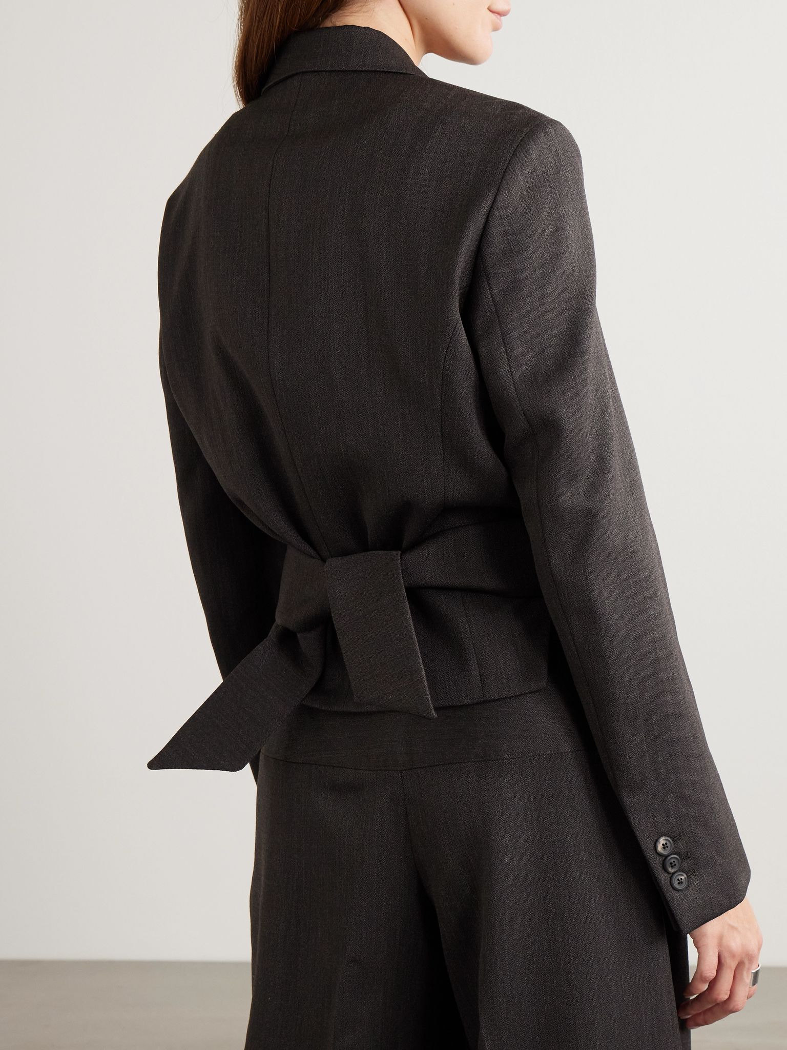 Cropped wool wrap blazer Brown - 4