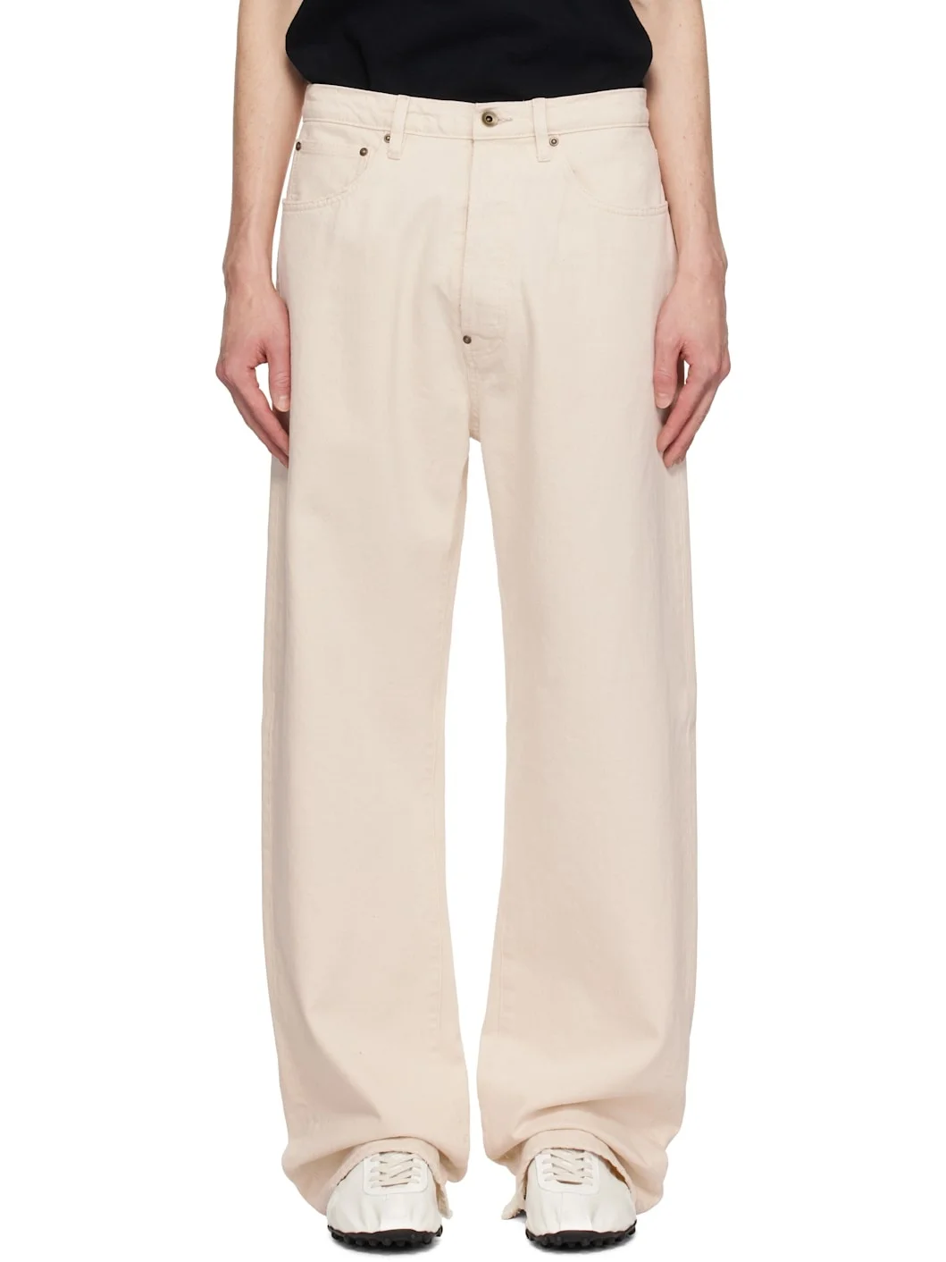 Beige Buckle Jeans - 1