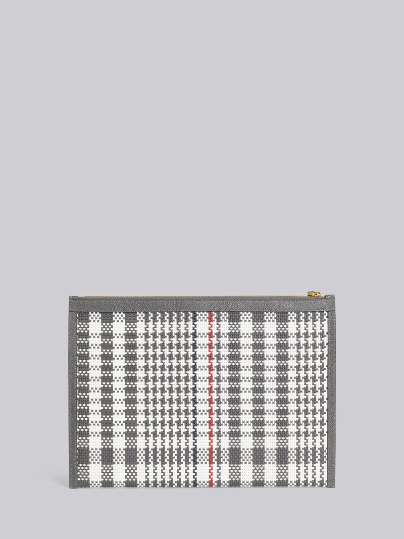 Dark Grey Calf Check Weaving Leather Frame Medium Document Holder With Wristlet 3