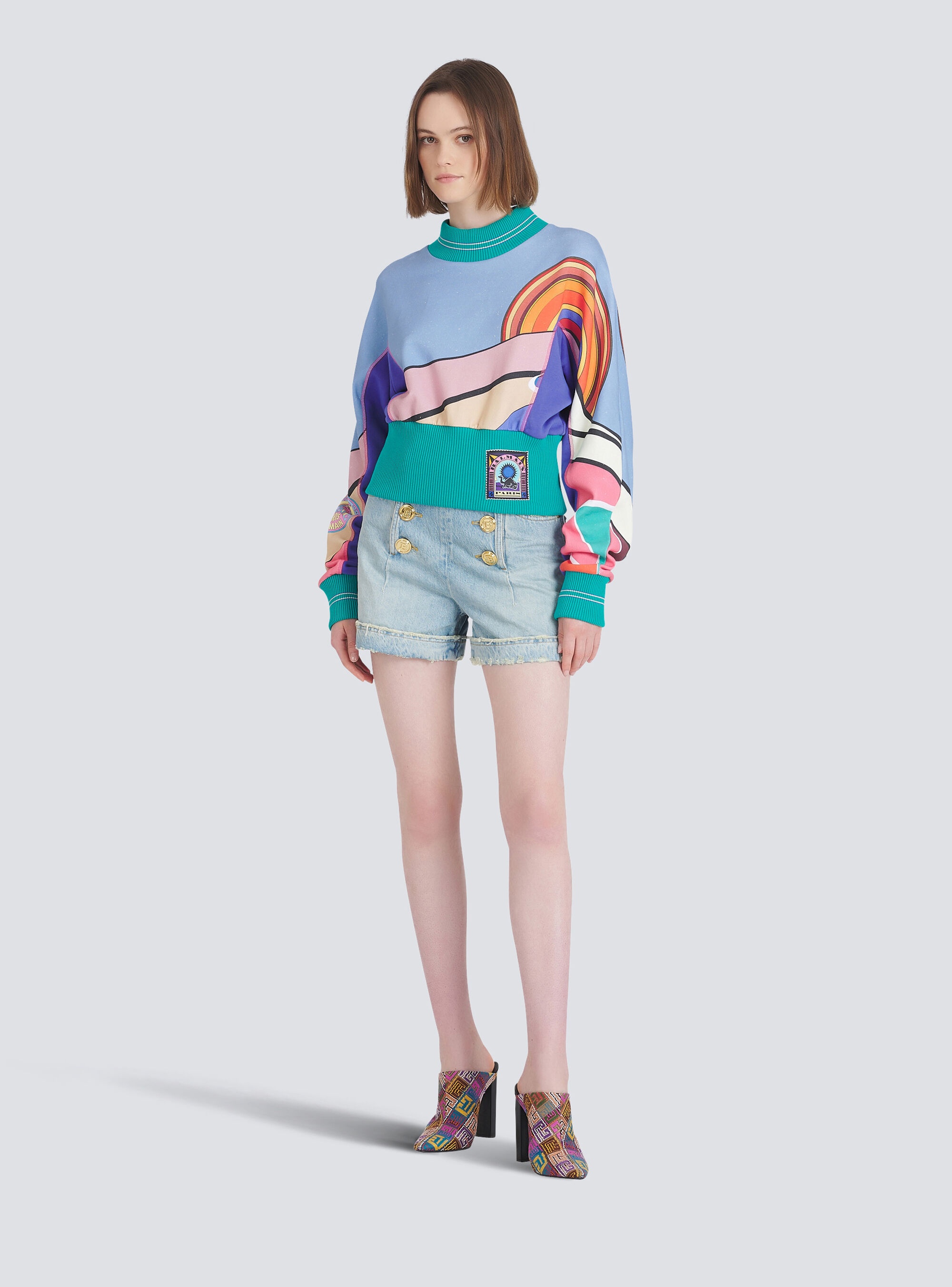 Eco-designed denim high-waisted shorts - 2