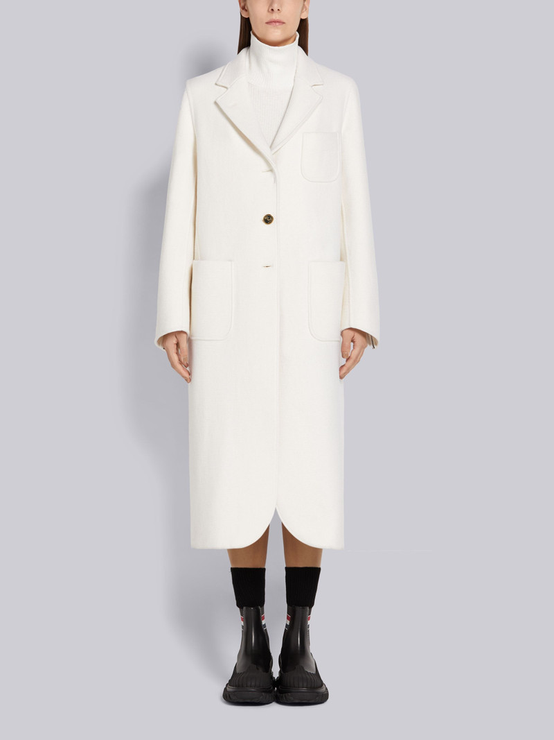 White Felted Wool Cashmere Engineered Stripe Unconstructed Elongated Sack Overcoat 1