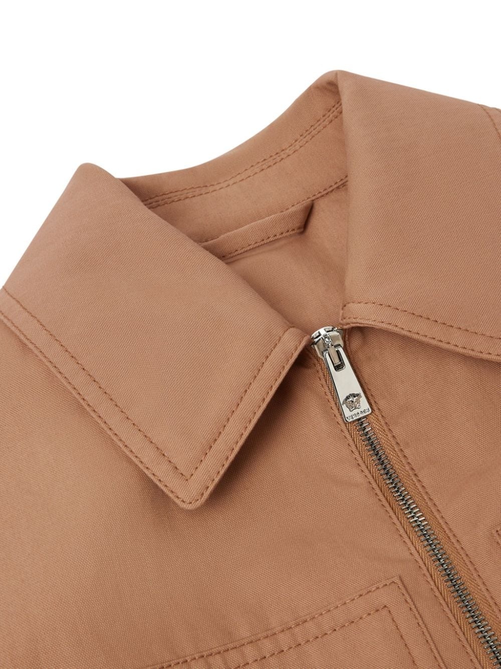 Medusa-plaque zipped cotton jacket - 3