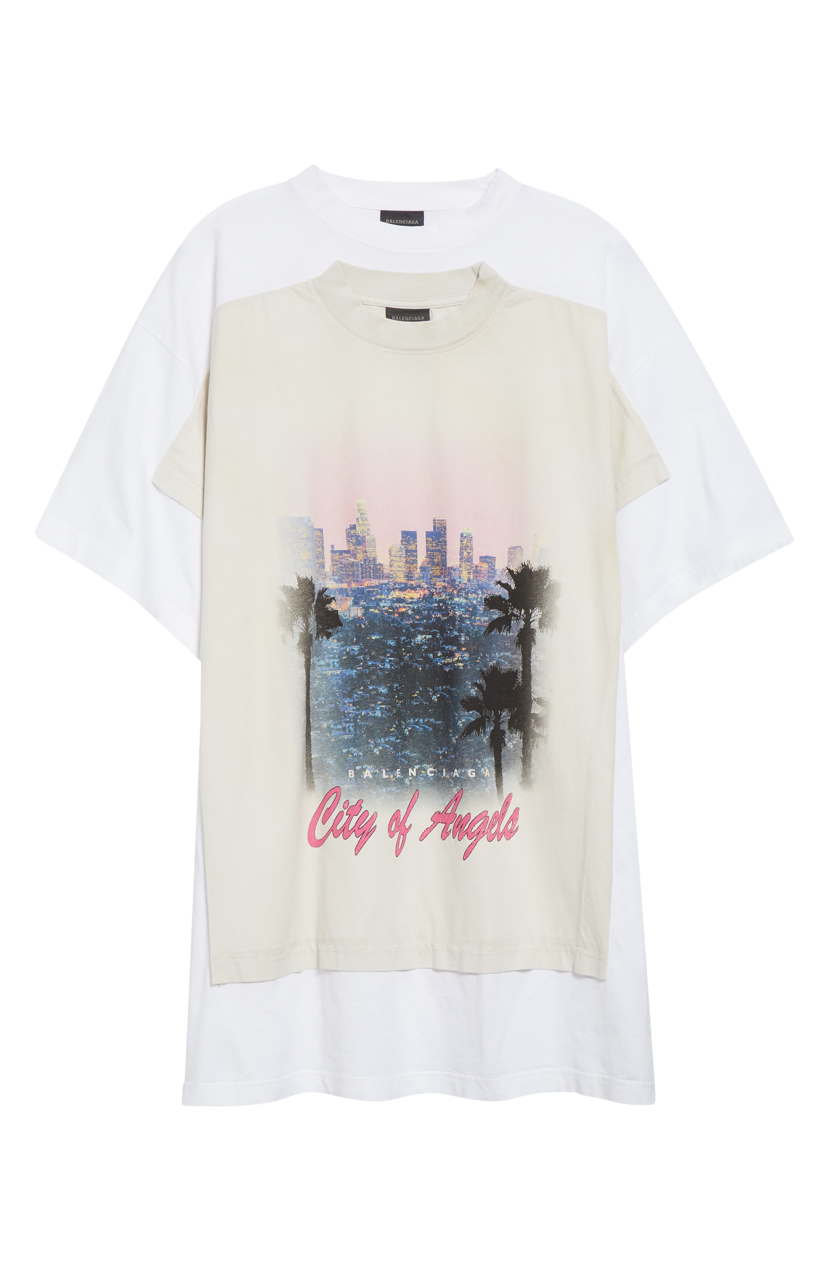 Balenciaga Patched City of Angels Graphic T-Shirt Dress in 9060 Dirty White/White at Nordstrom - 5