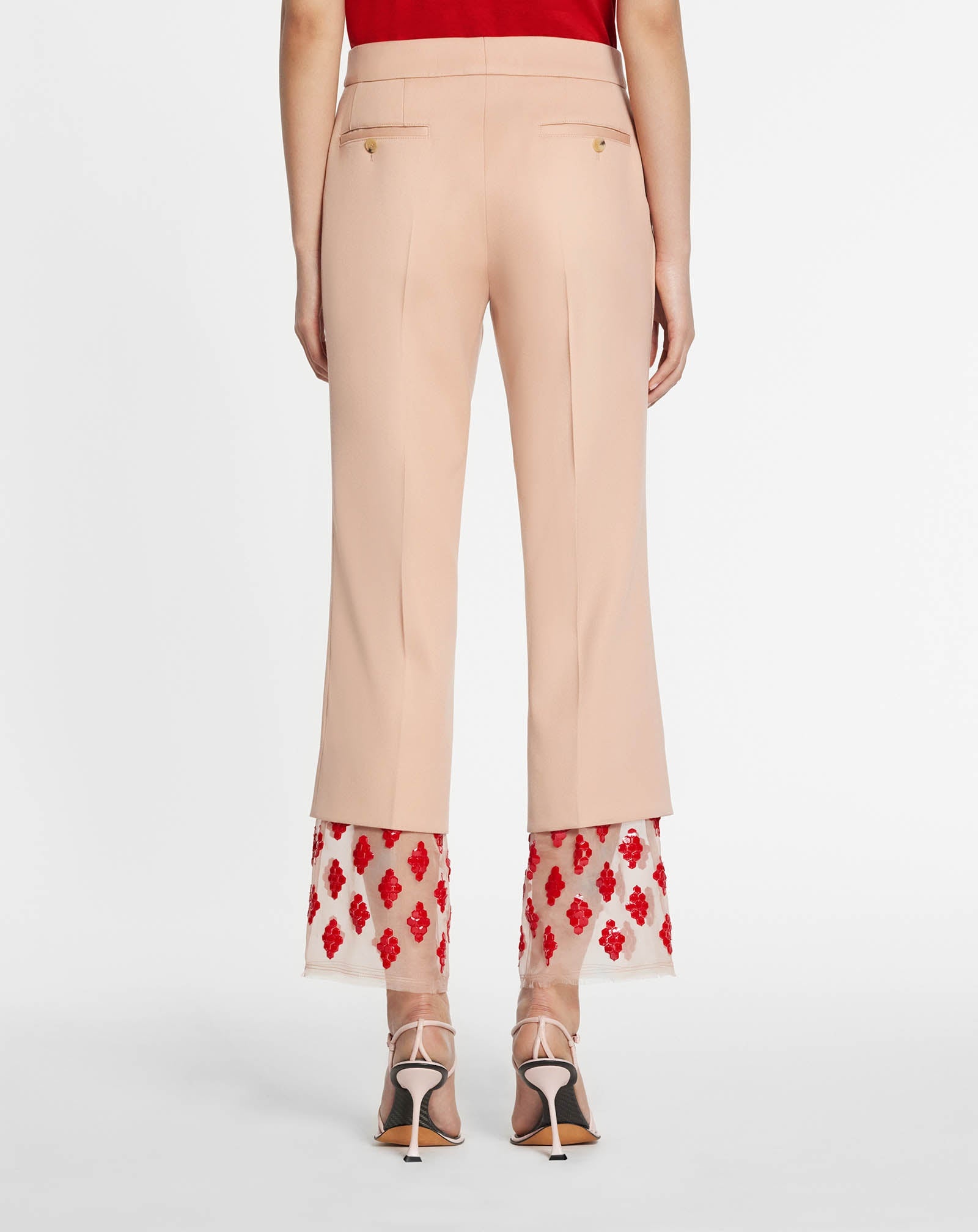 FLARED PANTS WITH EMBROIDERED SILK ORGANZA HEM - 4
