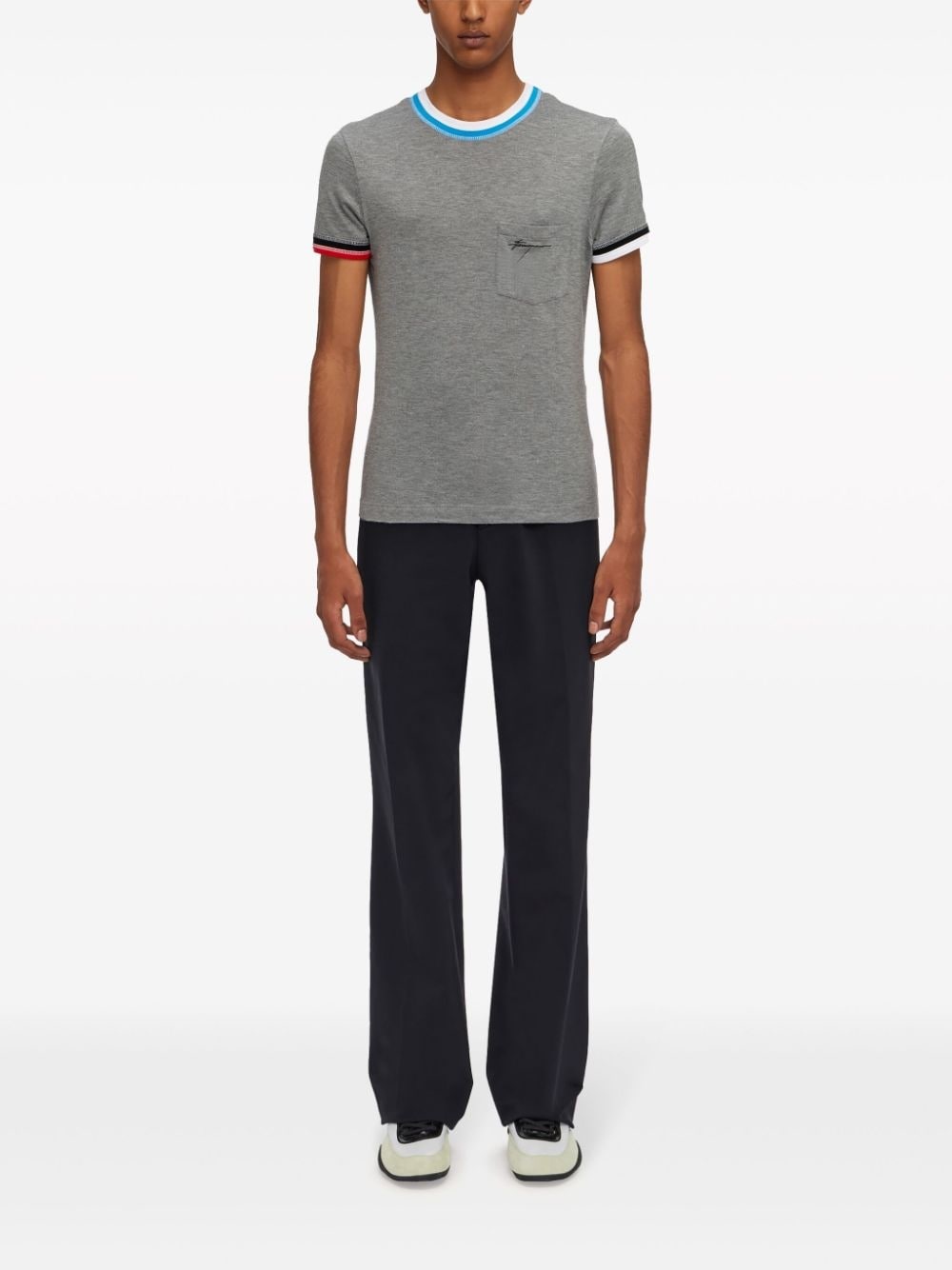 colour-block trim T-shirt - 2