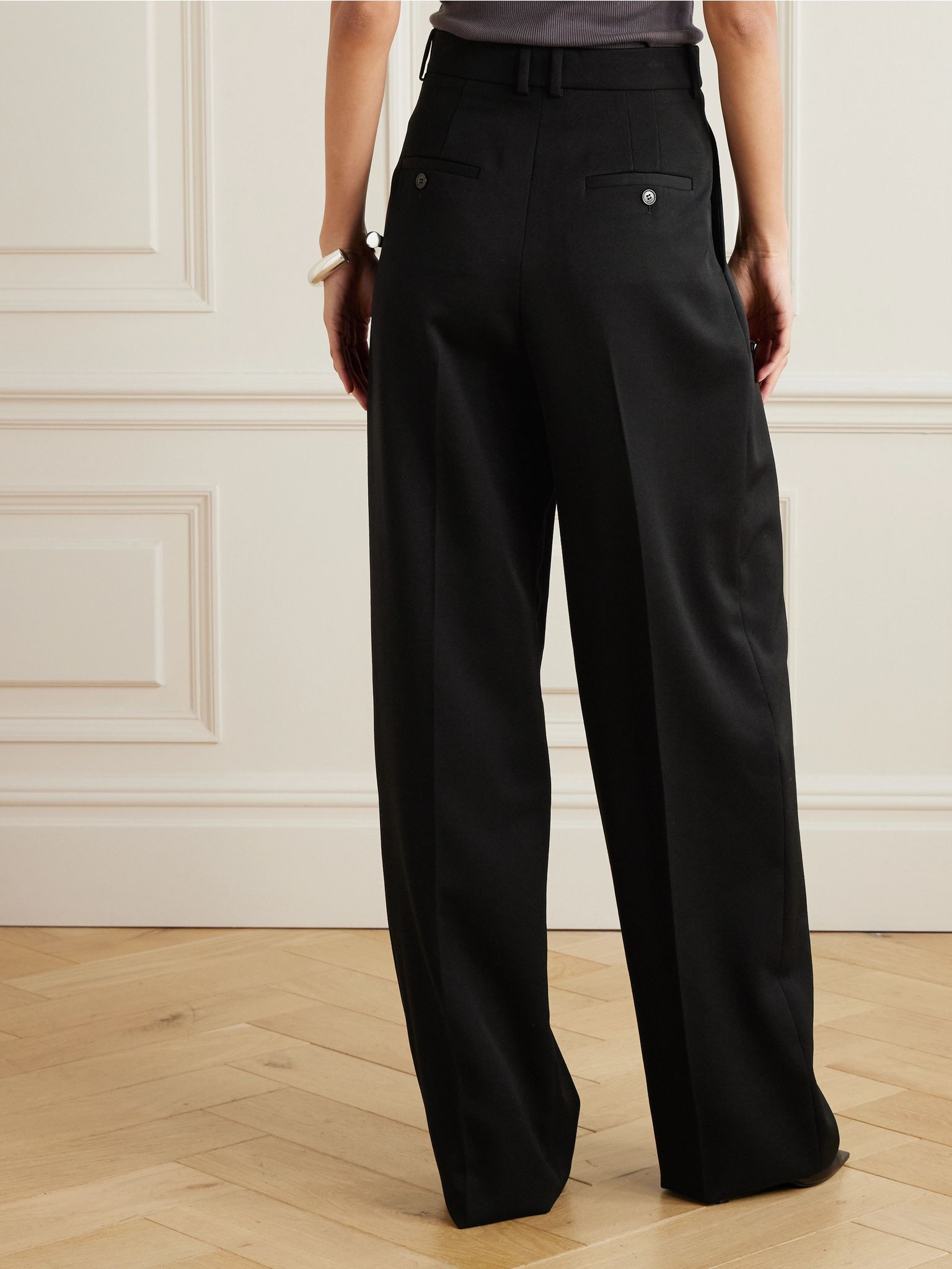 Pleated wool wide-leg pants Black - 4