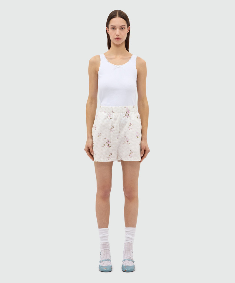 MSGM Off-white poplin Bermuda shorts with all-over print outlook