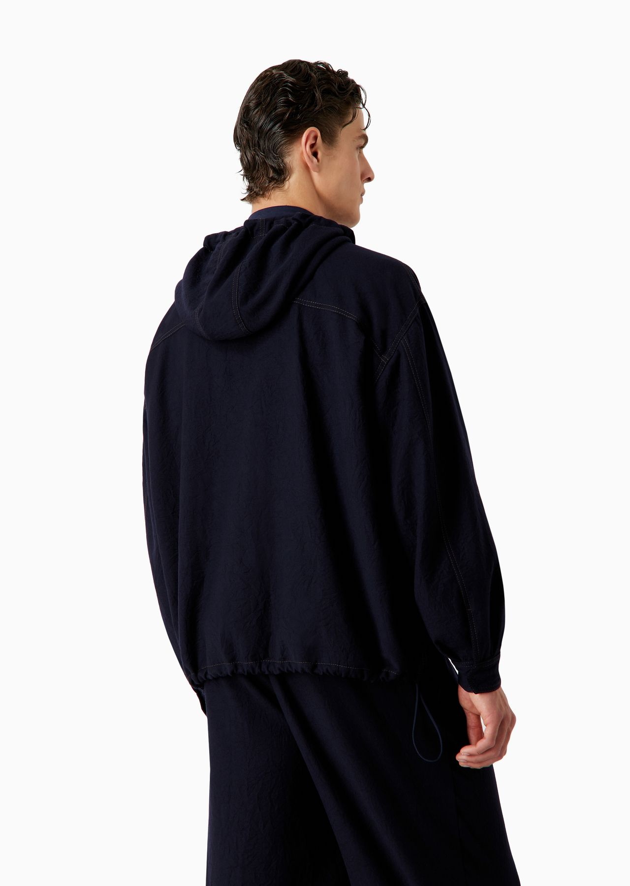 Single-breasted blouson in crinkled wool flannel - 3