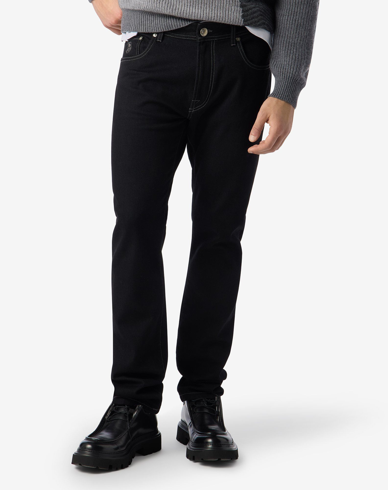 Black stretch cotton and lyocell jeans - 3