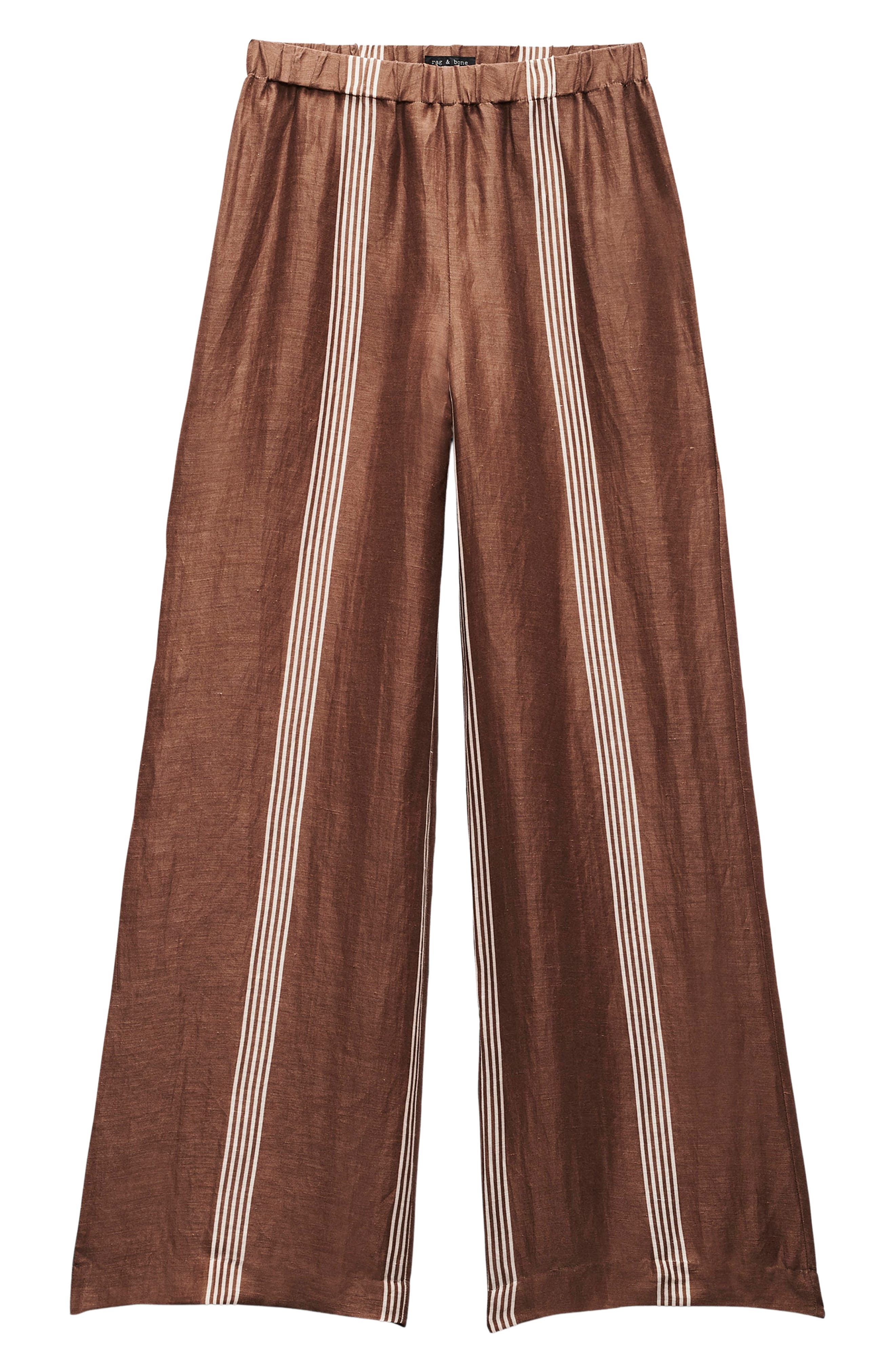 rag & bone Olivia Stripe Linen & Silk Pants in Brown Stripe at Nordstrom - 5