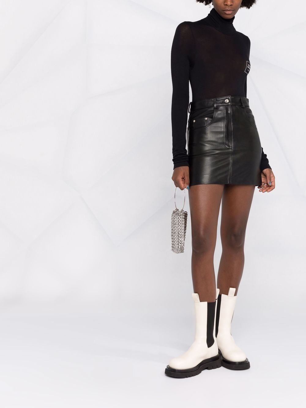 five-pocket leather mini skirt - 2