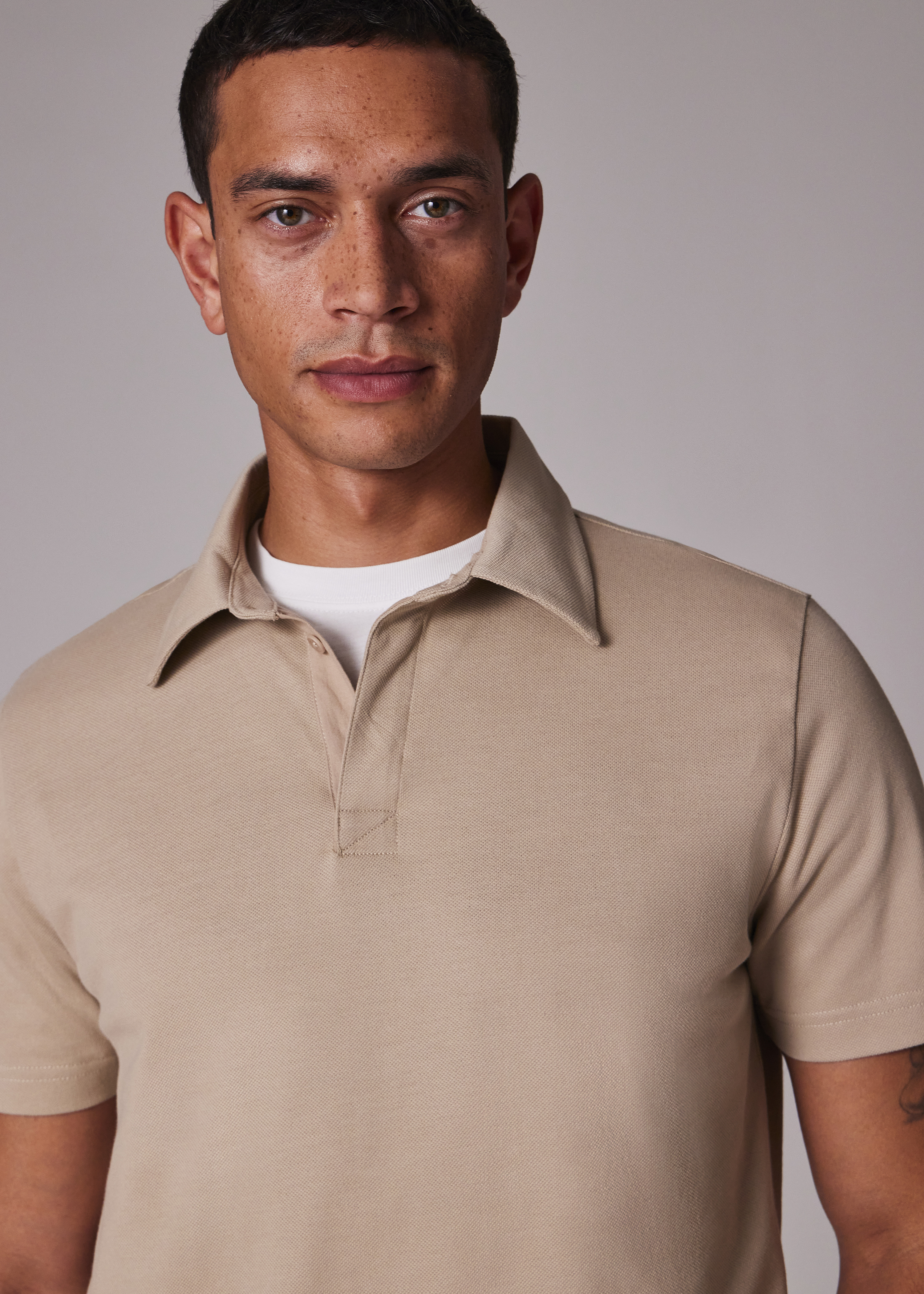 Pale Tan Concealed-Placket Polo Shirt - 5