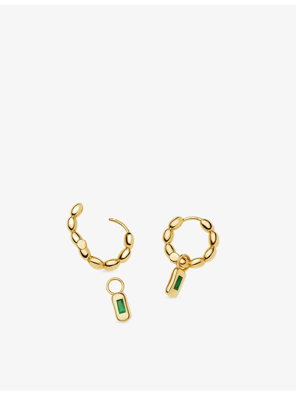 Molten Gemstone Charm 18ct Yellow Gold-Plated And Green Onyx Hoop Earrings - 1