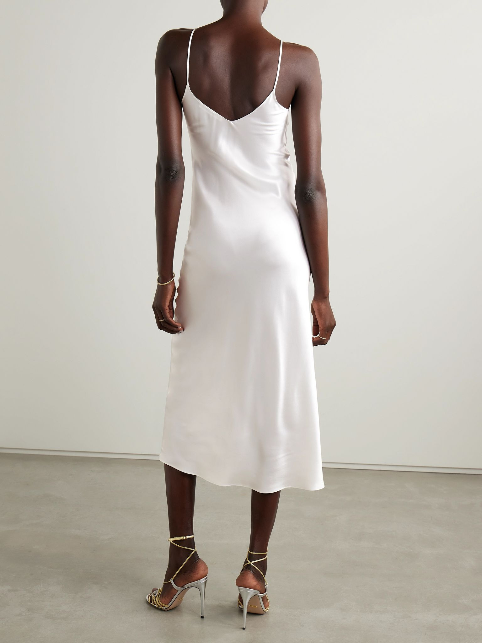 Embellished silk-satin midi dress Off-white - 3