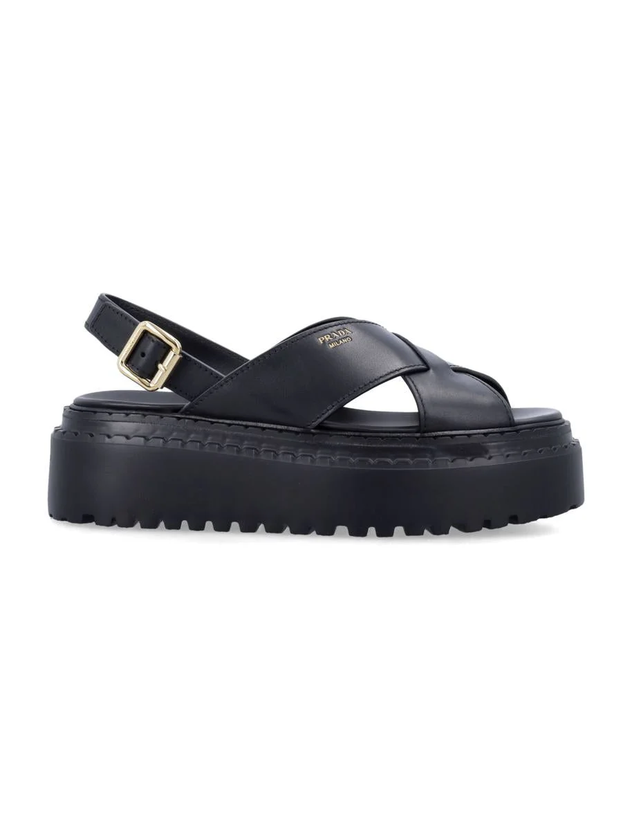 Prada Leather Crisscross Sandals - 1