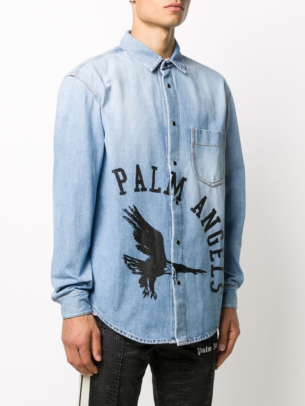 logo print denim shirt - 3