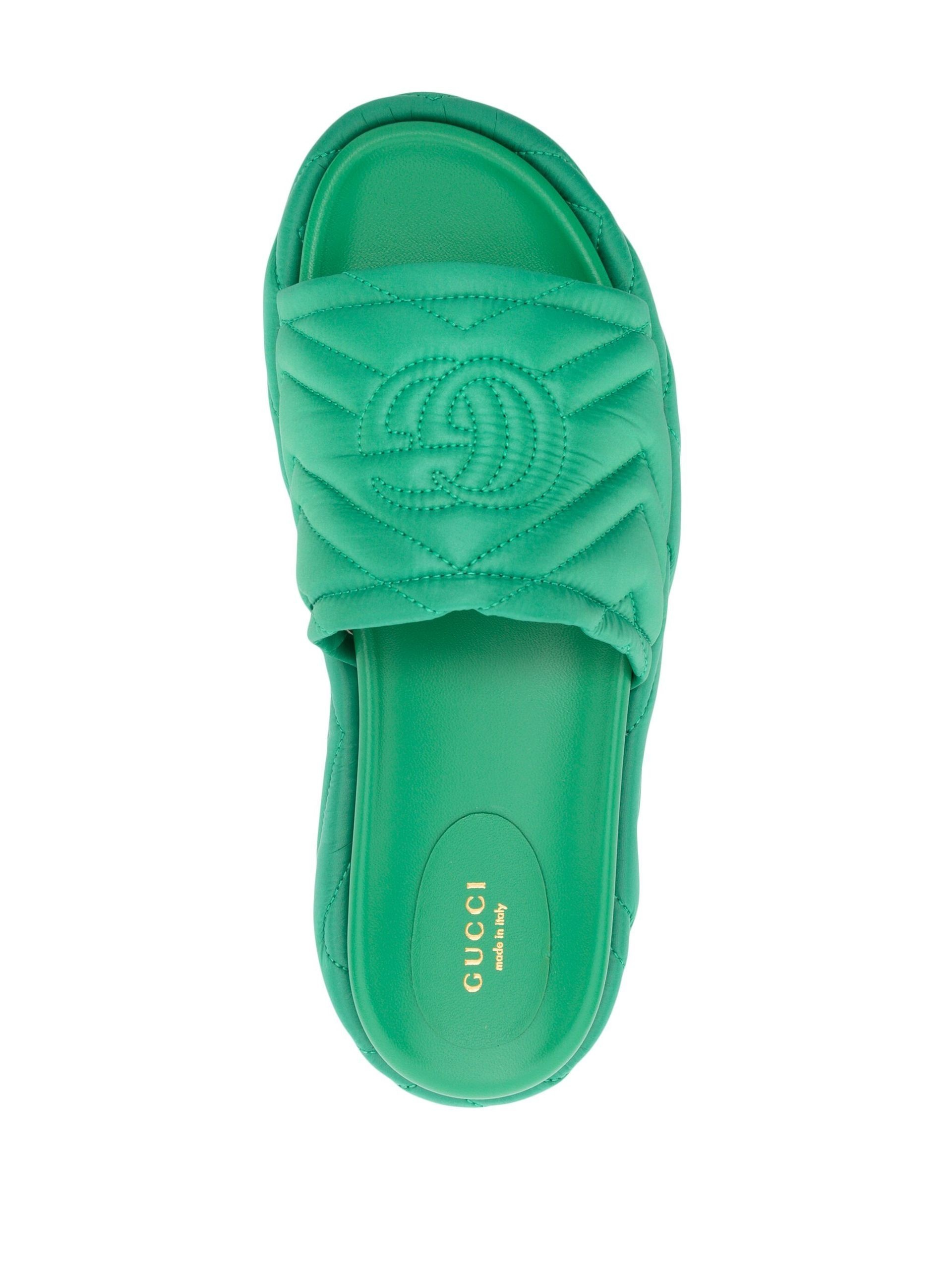 Green Interlocking G Quilted Platform Slides - 4