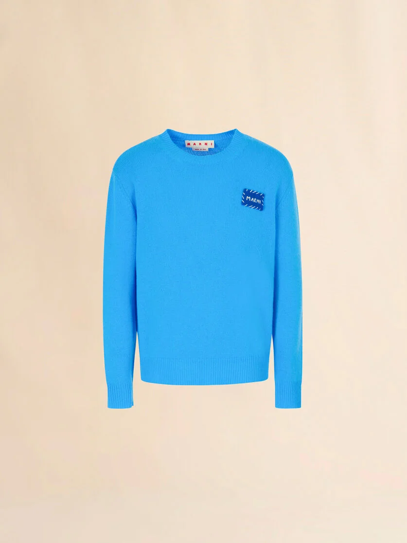 BRIGHT BLUE CASHMERE SWEATER WITH MARNI PATCH - 1