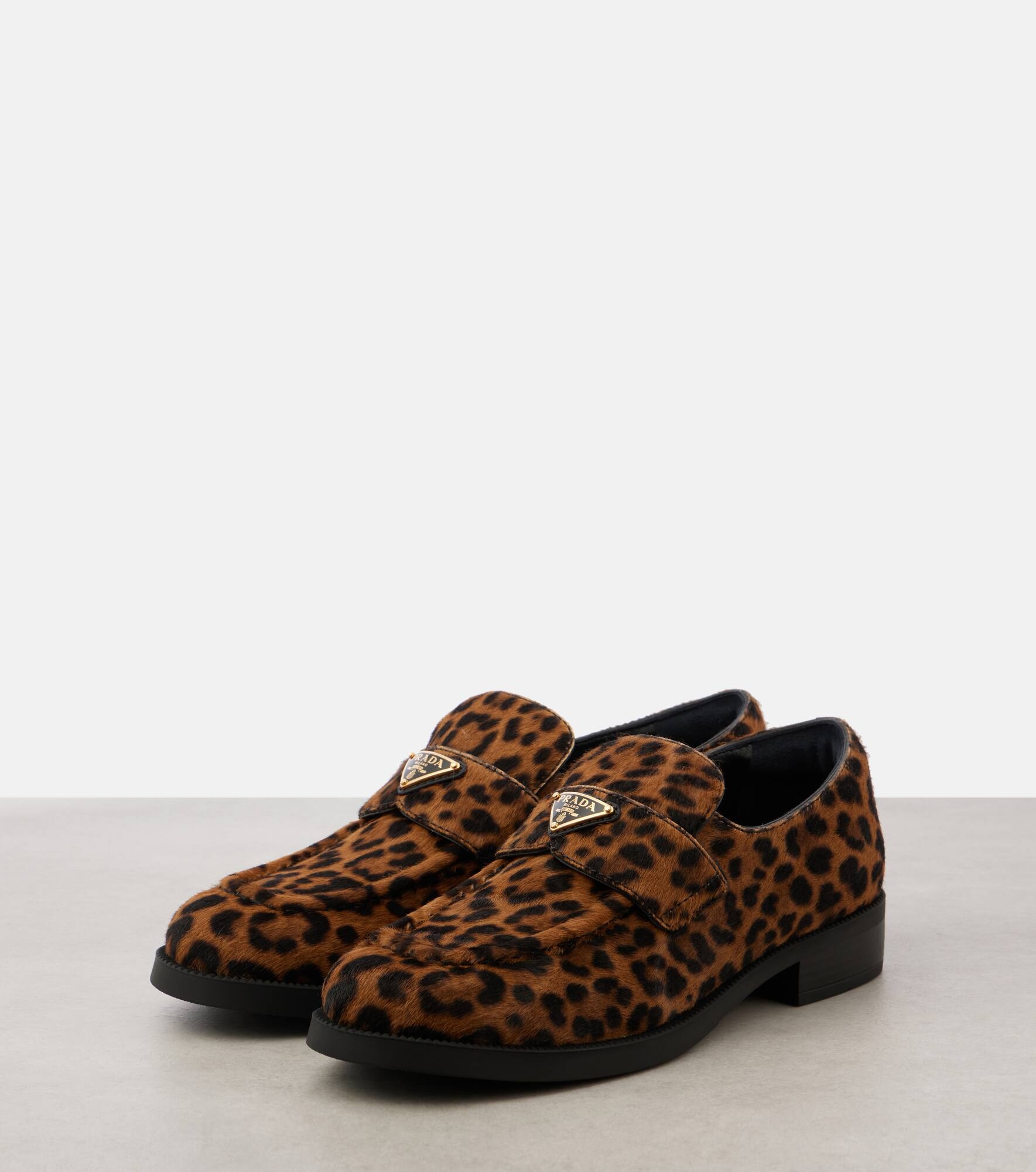 Logo leopard-print calf hair loafers - 5