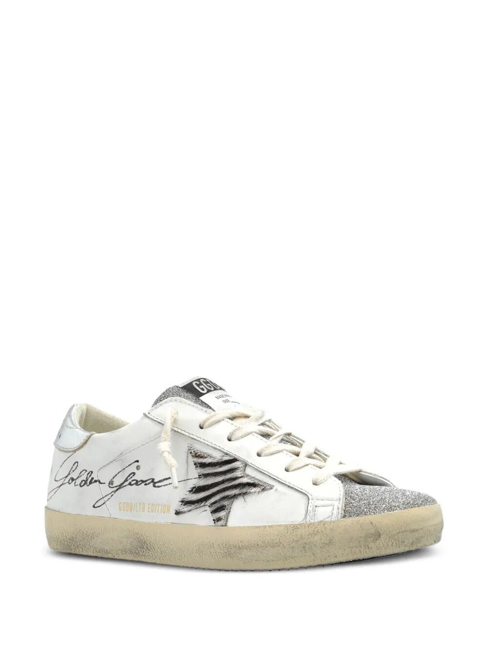 Golden Goose Women "Super Star" Leather Upper With Signature Crystal Toe And Tongue Zebra Horsy Star - 4