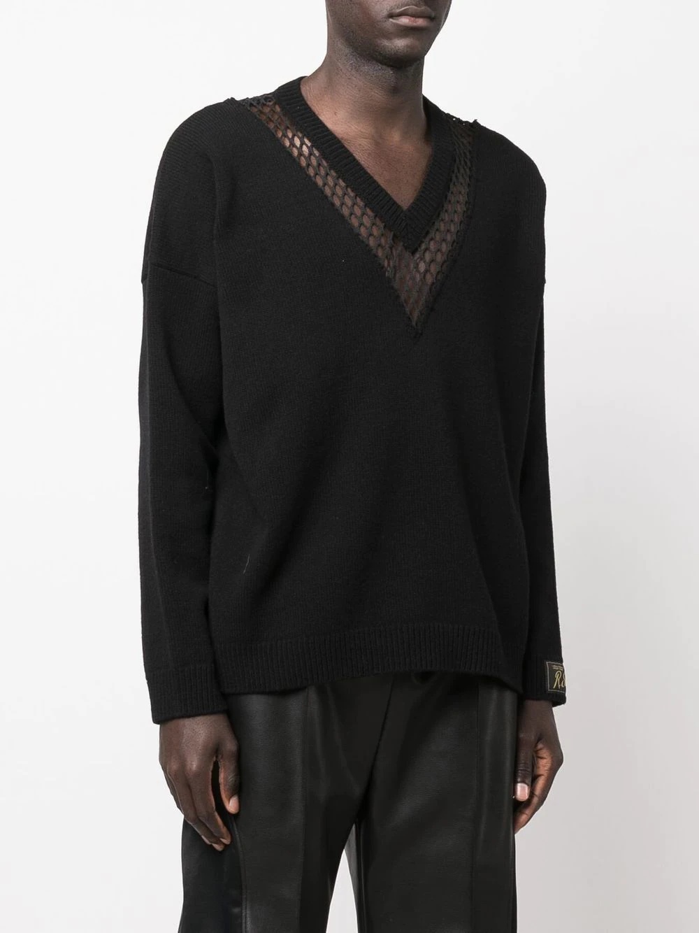 mesh-detail V-neck jumper - 3