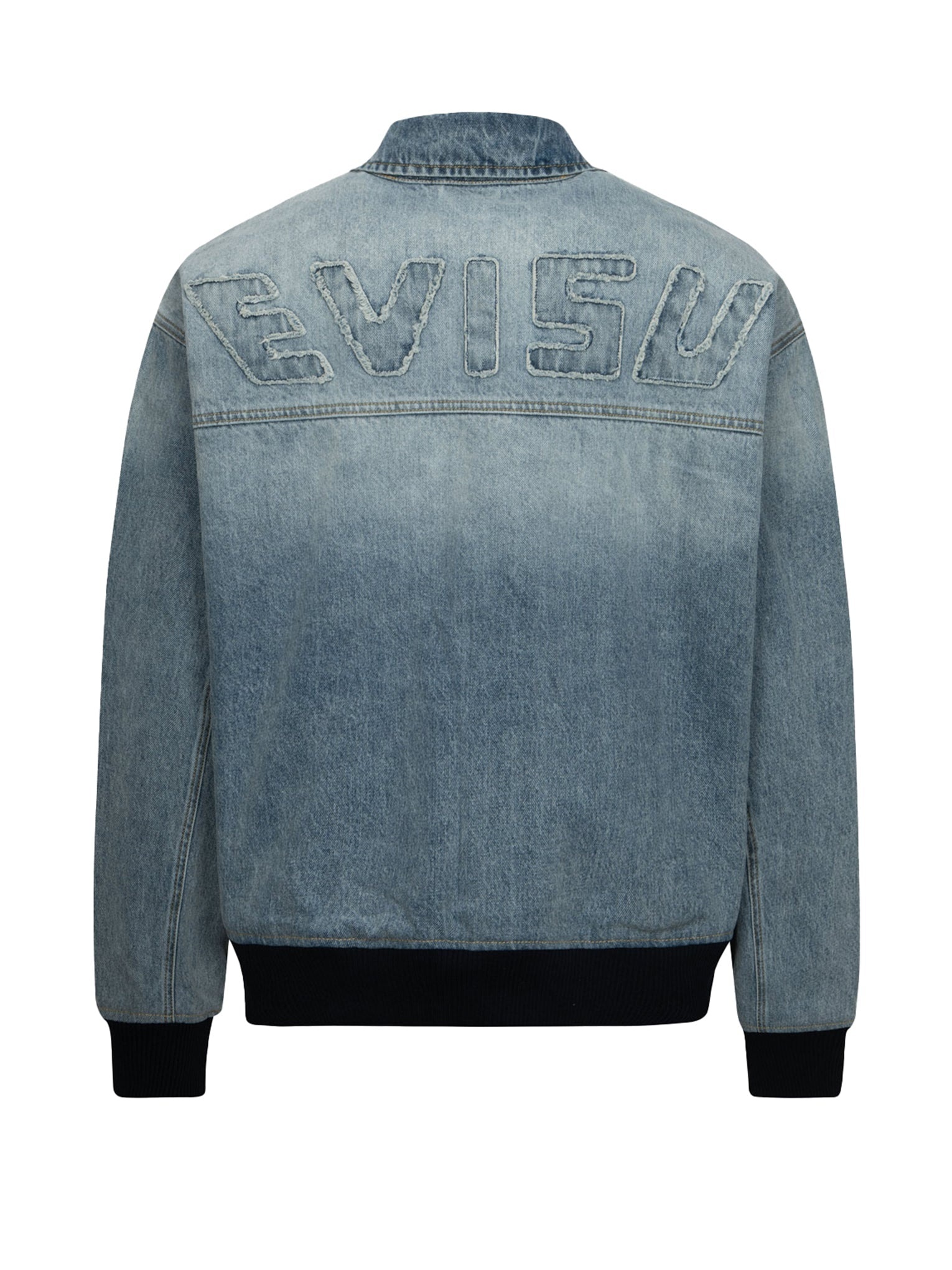 LOGO APPLIQUÉ EMBROIDERY OVERSIZED DENIM BOMBER JACKET - 13