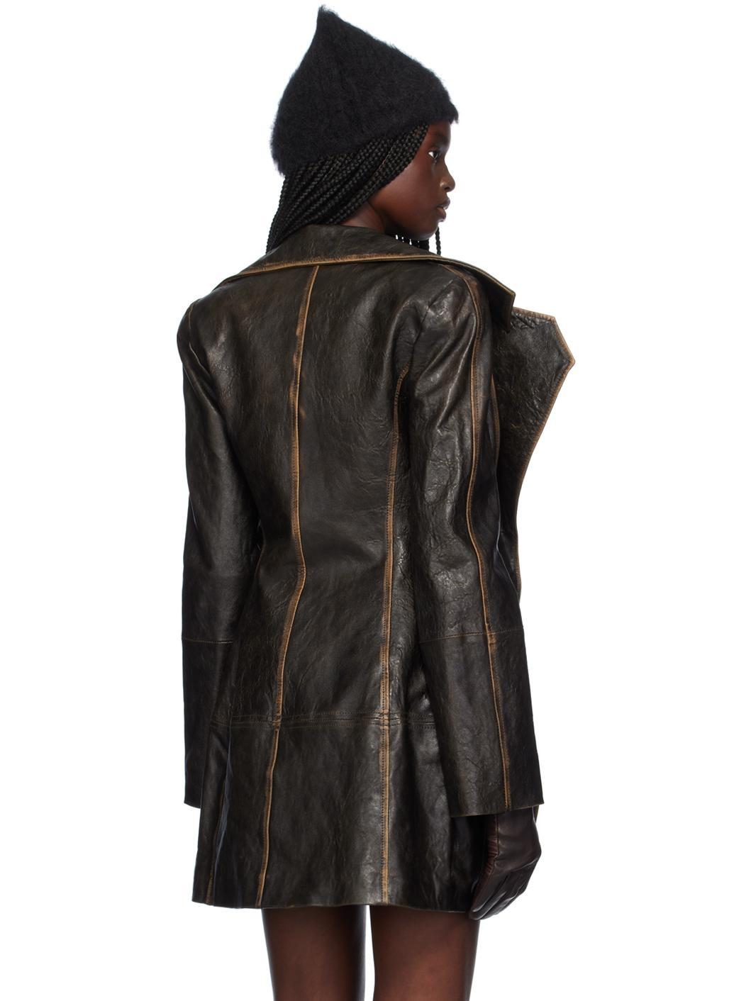 Brown SLK Leather Coat - 3