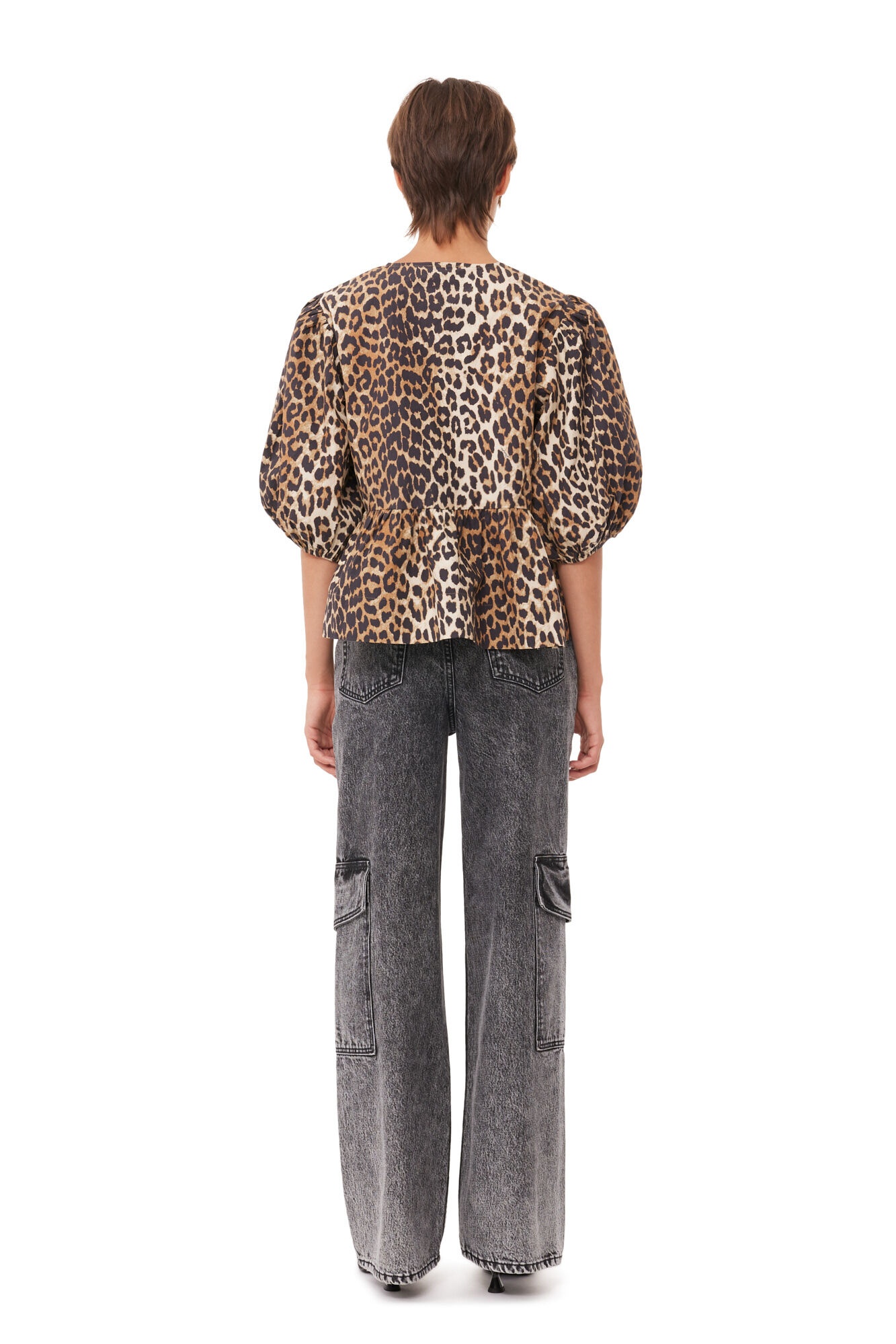 LEOPARD COTTON POPLIN PEPLUM TIE BLOUSE - 5